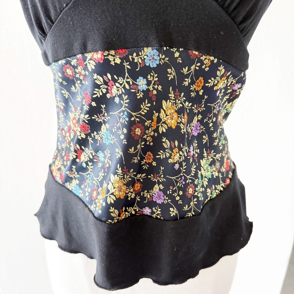 NEW Vintage Y2K T Tahari Black Halter Top with Floral Jacquard Size Small (S) - Picture 4 of 6